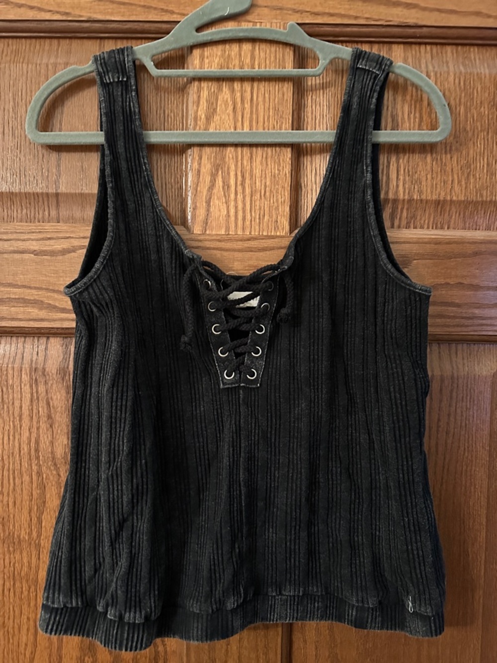 Gilded Intent Black Ribbed Lace-Up Tank Top